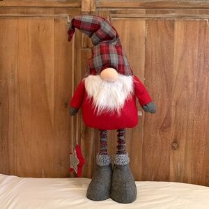 Large Plush Plaid Gnome Holding Star With Extendable Telescope Legs Decoration